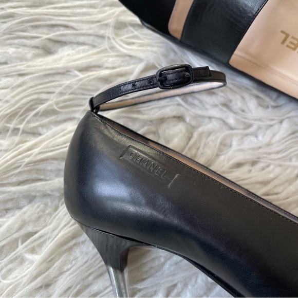 Chanel Vintage Slingback Classic Mary Jane Open Toe Lucite Nail Heel Shoes 36.5 - Picture 7 of 12